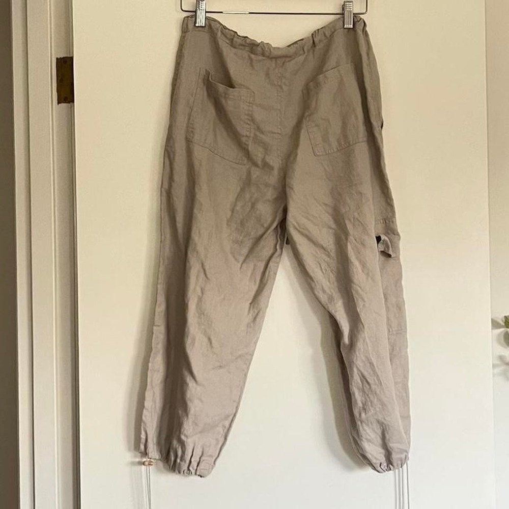 Boho 100% Linen Taupe Drawstring Cargo Pants – Relaxed Fit - Picture 5 of 7